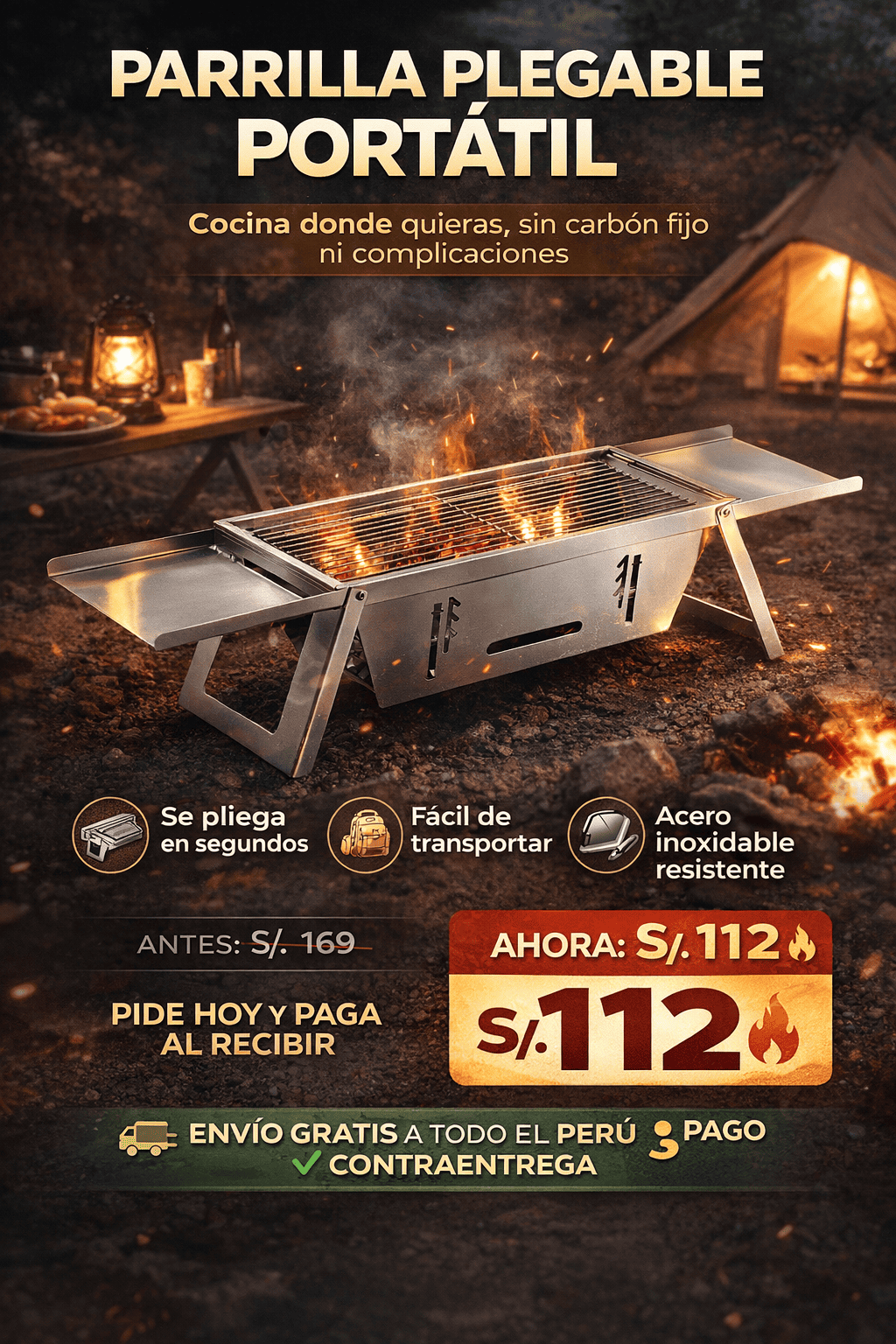 Parrilla Plegable de Acero Inoxidable