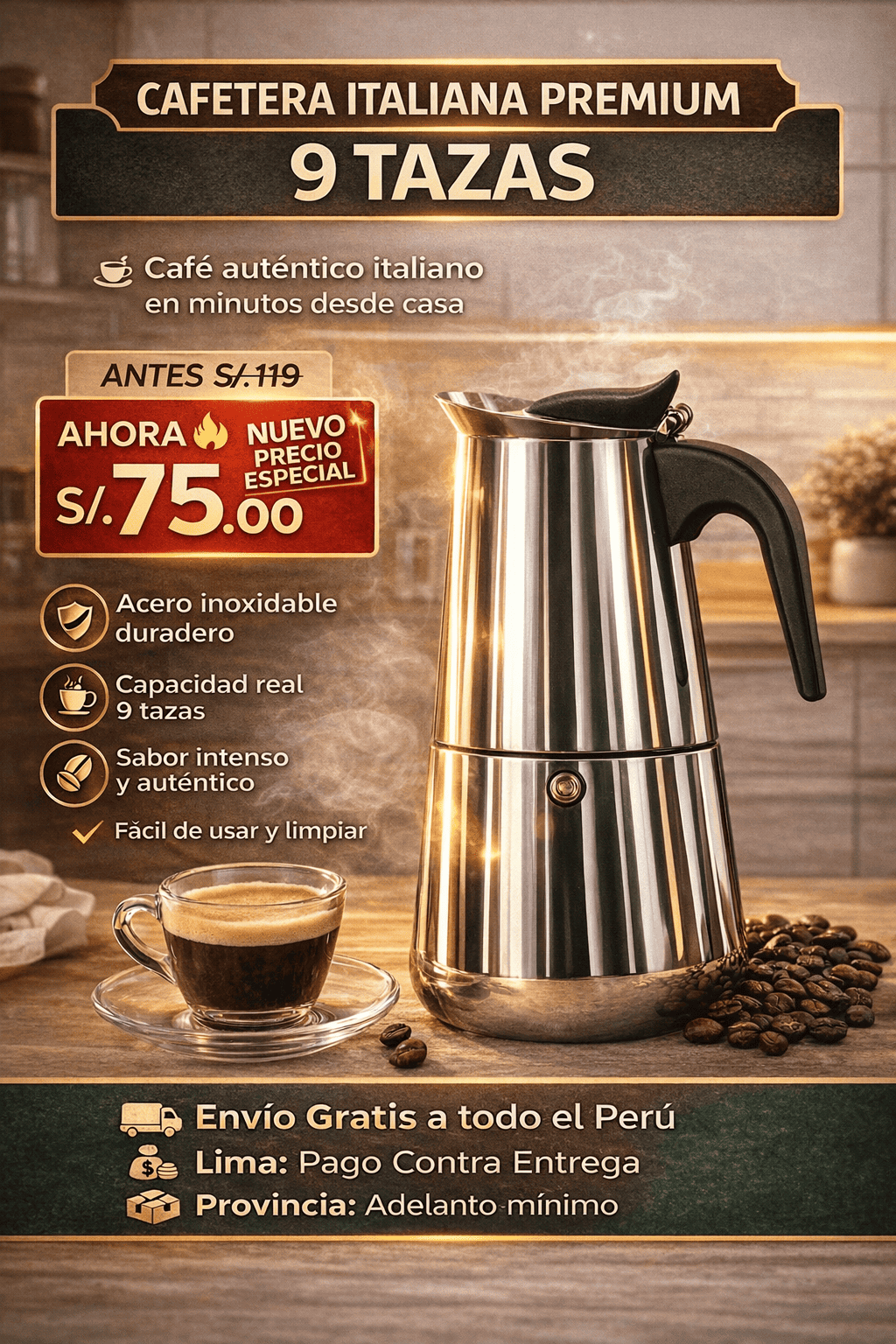 Cafetera Italiana Premium 9 Tazas