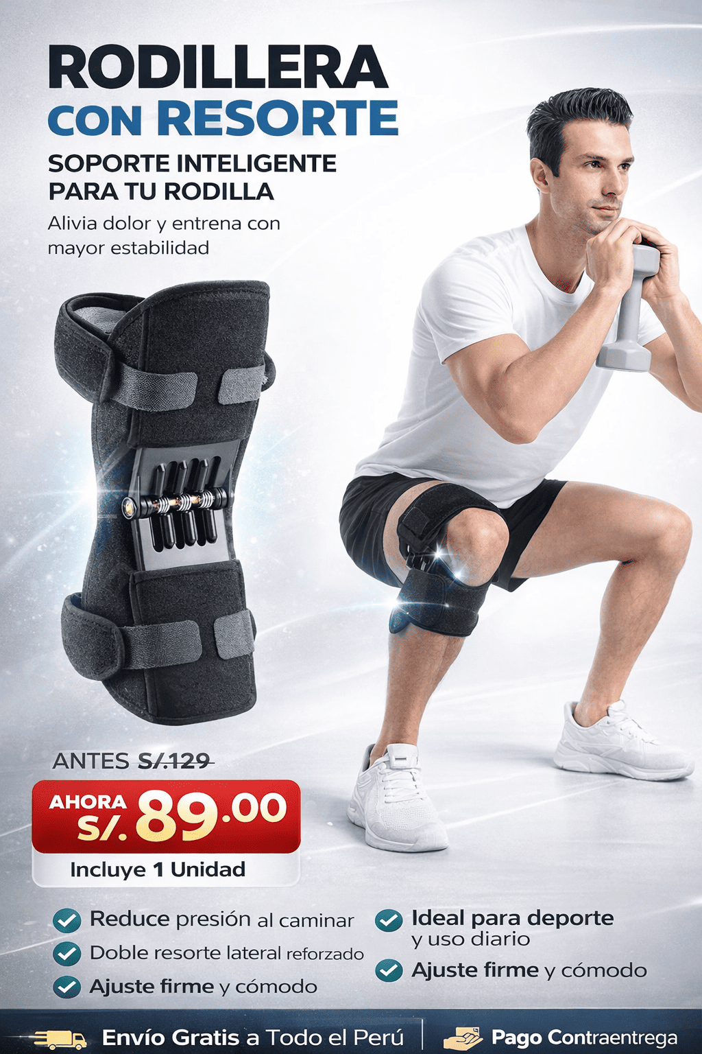 Rodillera con Resorte de Rebote Reduce Tensión en la Rodilla
